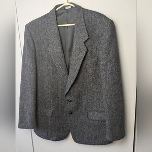 VINTAGE HARRIS TWEED Men 100% Wool Blazer Size 46 Reg Gray And Blue